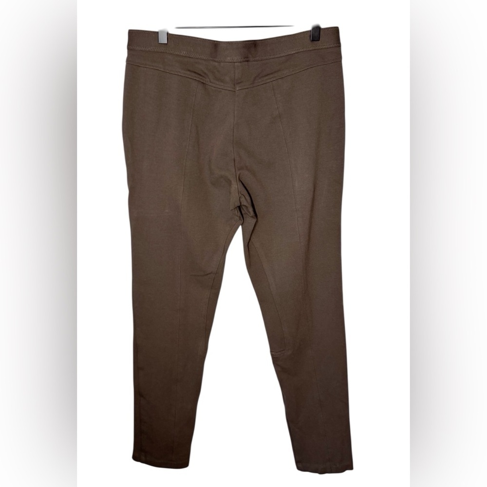 Chico’s Knit Jodhpur Style Brown Pants Stretch Ponte Faux Pockets Sz 10 - Picture 2 of 8